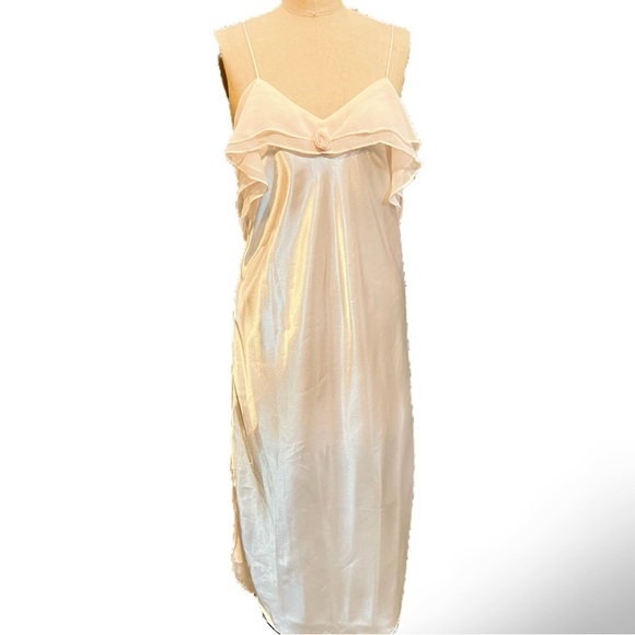 VINTAGE 80s pastel pink maxi nightgown ruffle floral coquette lingerie Victorian - Picture 9 of 16